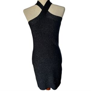 Black Metallic Bodycon Sleeveless Crisscross Dress Size X-Small NWT